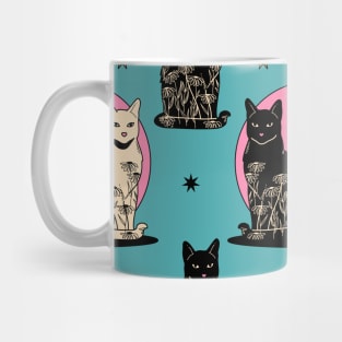 Carpe Noctem Black Cat Pattern in blue Mug